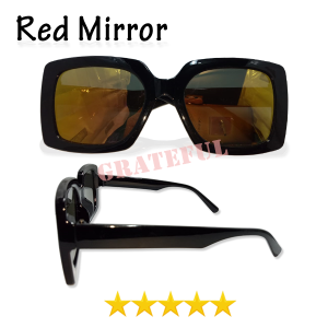 Kacamata Gaya Korea Style OOTD Keren Bentuk Kotak Oversized Tebal Lensa Red Miror Sunglasses Outdoor Terbaru - BISA COD