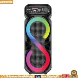 [Auto Vktech] Bluetooth-Compatible Speaker Karaoke Speaker with RGB Light Wireless Speaker Remote Control High Volume for Home Travel
