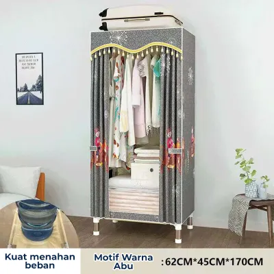 Mainland Lemari Pakaian Kain Lemari Baju Multifungsi dengan Tempat Gantungan Baju dan Penutup Debu Full Resleting Lemari Portable Lemari Pakaian Portable Cloth Rack Serbaguna Organizer HSH117