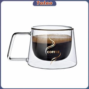 Talao 200ml Double Layer Glass With Handle Heat-Resistant Coffee Glass Mug Double Layer Tea Cup