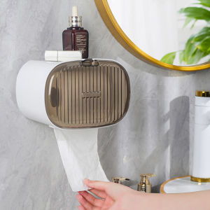 KItchen wall self-adhesive No-Drill Water Resistant Toilet Tissue Paper Roll Holder Storage Box with Cover Phone Tray Bathroom organizer Shelf Holder Box