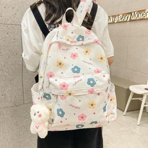 Fresh and cute girls backpack with forest-style literary small floral pattern student travel bag
