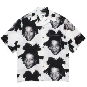 Classics WACKO MARIA Arrival Polyester Shirt TEE Portrait Printing Thin Black Lapel Button Men Women Short Sleeve Oversize New