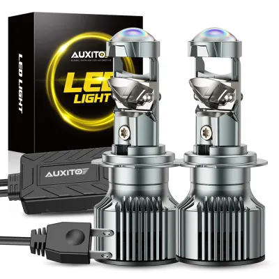 AUXITO 2ชิ้น120W 22000LM H7โปรเจ็คเตอร์ LED เลนส์ไฟหน้ารถ RHD พร้อมพัดลม Canbus 6500K สีคูลไวท์