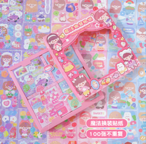 ใหม่!! สติ๊กเกอร์กลิตเตอร์ 100แผ่น พร้อมกล่อง 🧡 Sticker PVC น่ารักกันน้ำ ตกแต่ง ไดอารี่ สติ๊กเกอร์ไดคัท ลายน่ารัก 🧡