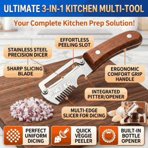 3-in-1 Multifunctional Stainless Steel Onion Cutter Vegetable Chopper Kitchen Tool Fruit Cutter Shredder Can Opener