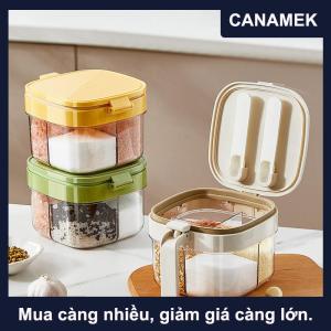 【CANAMEK】 Gia vị hộp với nắp và muỗng 4 ngăn gia vị chậu với xử lý nhà bếp gia vị lọ cho đường muối hạt tiêu