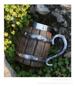 I know One Piece Themed Vintage Creative Wooden Barrel Cup - Stainless Steel Interior Large Capacity Comfortable Handle Design Anime Prop Mug