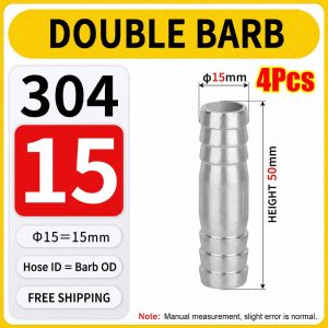 FXUP 4Pcs Chiều dài 50-65mm Đầu nối ống mềm Thép không gỉ 304 6-41mm Ống nối bằng thép không gỉ Hai chiều Phụ kiện ống thẳng hai chiều để kết nối ống dẫn nước