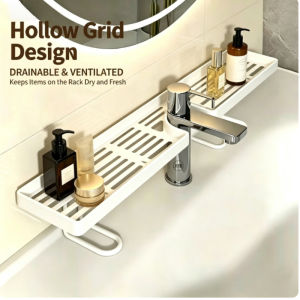 Bathroom Counter Shelf Plastic Hollow Out Faucet Shelf No Drill Space-Saving Over Sink Organizer for Kitchen Bathroom
