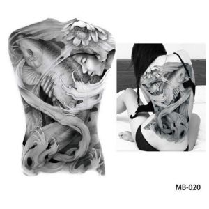 NBANLIKE Cool Beauty Water transfer Large Fish Wolf Tattoo Sticker Full Back Tattoo stickers Waterproof Decal TemporaryTattoo