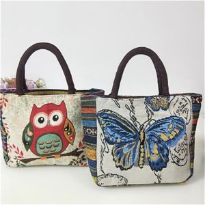 SOTOP นกสำหรับนก กระเป๋าถือปักลายสไตล์ชนเผ่า ผีเสื้อรูปผีเสื้อ ดอกไม้ประดับดอกไม้ กระเป๋าผ้าแคนวาสรูปนกฮูก เรโทร ชุดเดรสพิมพ์ลาย กระเป๋าสะพายลายช้าง กิจกรรมกลางแจ้งกลางแจ้ง