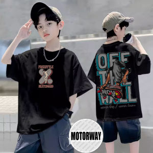 MOTORWAY K759 t-shirt with skateboard graphics and text "FREESTYLE SKATEBOARD" and "OFF THE WALL" on front and backPure cotton short-sleeved shirt suitable for adults and children outdoor skateboarding style street style.