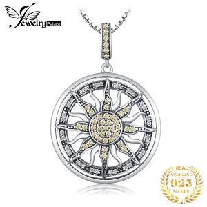 JewelryPalace 925 Sterling Silver Pendant Necklace for Women No Chain Celestial Sun Cubic Zirconia Charm Statement Jewelry
