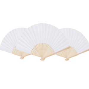 3Pcs Wedding White Folding Handheld Paper Fans DIY Blank Painting Paper Bamboo Foldable Fan