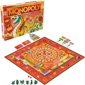 Monopoly Board Game Lunar New Year Celebration Edition Board Game Year of the Dragon Zodiac Wheel Spinner Family Games Ages 8+ 2-6 Players About 40 Mins.