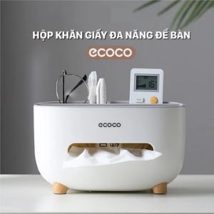 Hộp giấy ăn ECOCO 2009 - Hộp để khăn lau chân gỗ. Hộp để giấy kèm khay để điện thoại vật dụng các nhân tiện dụng