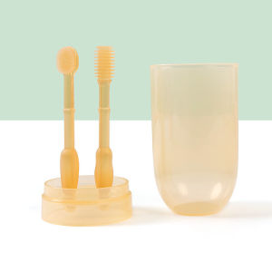 Sikat Gigi Bayi Sikat Lidah Bayi 2 in 1 Perawatan Mulut Bayi Sikat Gigi Silikon Bebas BPA Sikat lidah bayi newborn 2in1 BPA free Sikat Gigi dan Lidah Bayi Silikon 0-18 bulan plus Gelas