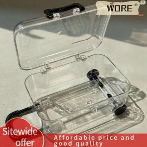 WORE เครื่องประดับเรืองแสงกระเป๋าเดินทางขนาดเล็กพร้อมล้อพับเก็บได้เครื่องประดับโปร่งใสเคลื่อนย้ายได้กล่องจัดแสดงนิทรรศการ ที่ได้