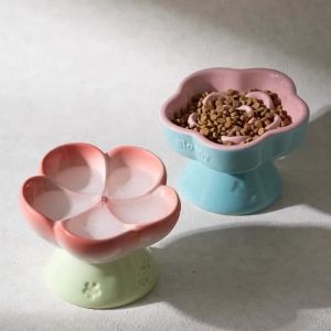 Pet Slow Feeders Food Bowl High Footed Ceramic Cat Bowl Small Dog Tableware2026