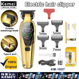 Kemei KM-1697 Zinc Alloy Metal Body Professional Hair Clipper Rechargeable 7000 Rpm High Speed Motor Hair Trimmer Electric LCD Display Haircut Machine