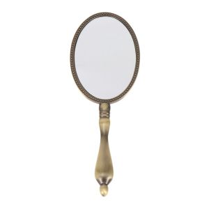 JOYPICKS Copper Color Oval Hand Mirror Handheld Metal Art Handle Makeup Mirror Vintage Portable Cosmetic Mirror For SPA