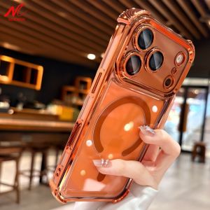 Luxury Plating Airbag for Magsafe Case for iPhone 17 Pro Max Air Clear Soft TPU Cover for iPhone 13 12 11 14 15 16 Pro Max Plus