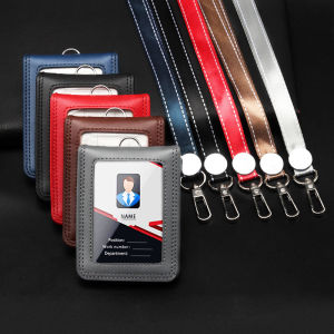 NEW Genuine Leather Id Card Badge Holder with Lanyard Chest Card Name Tag Work Pass Cover Office Supplies