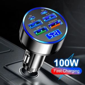Tẩu Sạc Điện Thoại Trên Ô tô Sạc Nhanh QC3.0 - 6 Cổng USB PD Cao Cấp Có Led Viền Sạc Siêu Nhanh
