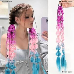 [COD] Home Base 1pcs tổng hợp tóc đuôi ngựa mở rộng corlorful Bong Bóng bện dài đèn lồng bện đuôi ngựa với tóc Tie thẳng hairpieces