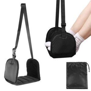 QFV5F Adjustable Airplane Foot Hammock Detachable Carry-on Leg Rest with Storage Bag Support Board Foot Resting Hammock Under Desk