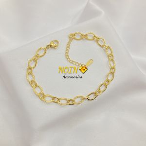 Gelang Rantai Polos Tekstur Titanium Anti Karat Gold Korean Bracelet