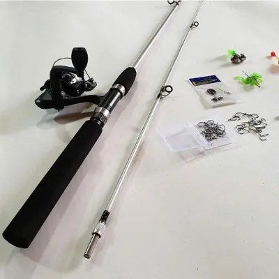 Bộ Cần Câu máy 2 Khúc Đặc 1m35 tặng máy câu YF200 + phao + lưỡi + nhái giả - Bộ cần câu mini tải cá 10kg