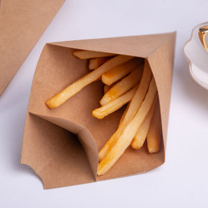French Fries Holder Paper Kraft Cones With Dip Snacks Takeout Box Food Trays Paper Cones