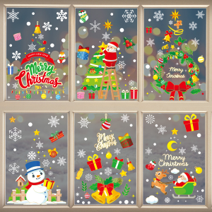 COMBO-Decal trang trí NOEL HÍT TĨNH ĐIỆN -Cây thông Merry Chrisrmas sắc màu và ông già noel (6 tấm)-CDN109