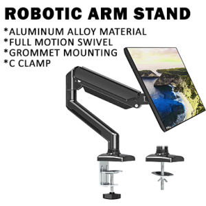 Robotic Arm Stand Monitor Bracket Arm Verge Gas Spring Monitor Desk Mount Full Motion Swivel Monitor ArmAluminum Alloy,VESA Stand with C Clamp Grommet Mounting