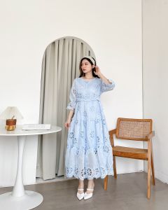 JD REALPIC HQ Dress Magdalena Fashion Pakaian Wanita Bahan Organza Bordir Lapis Furing Satin