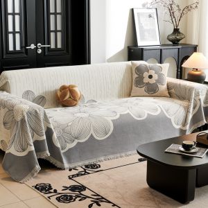 Chenille Flower Sofa Cover Cloth AntiCat Scratch Universal Blanket All-season Neutral Non-Slip Sofa Cushion Towel