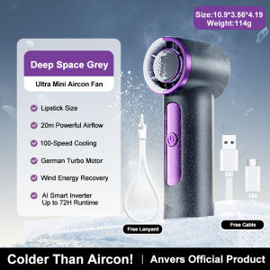 Anvers Handheld Fan 4000mAh Portable Fan Mini Fan for Outdoor Travel Small Size Strong Wind 6 Speeds Digital Display