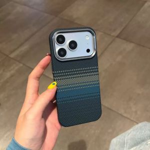 Carbon Fibre Painted Plaid Case for iPhone 17 16 15 Pro Max Magnets Wireless Charge Back Cover Hard Camera Armor Capas
