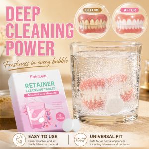Denture cleaning effervescent tablets clean the corners of dentures keeping impurities fresh clean and comfortable to wear