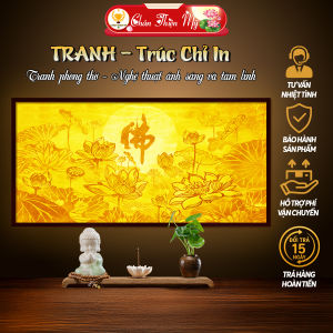 Tranh Thờ Trúc Chỉ In Ngang Hoa Sen Chữ Phật CHÂN THIỆN MỸ Trang Trí Ban Thờ Đồ Thờ Cúng TC-TN-48