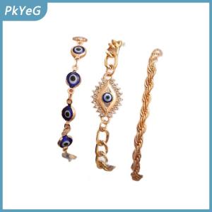 PkYeG 3Pcs Thổ Nhĩ Kỳ May Mắn Ác Màu Xanh Mắt Vòng Đeo Tay Thiết Lập Kim Loại Stackable Dây Đeo Cổ Tay Quyến Rũ Chuỗi Cho Phụ Nữ Người Đàn Ông Đồ Trang Sức Quà Tặng Ác Mắt Vòng Đeo Tay