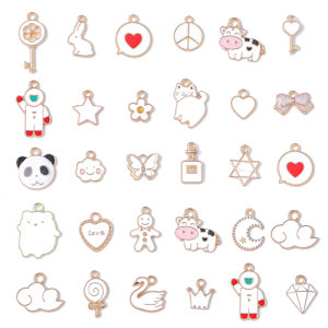 10pcs Random Mixed Styles Alloy Drip Oil Charm Heart Flower Star Moon Crown Cat Butterfly Pendants for Bracelet Necklace DIY Jewelry Craft Making