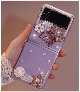 Ốp Nhiều Màu Kim Cương Giả Vương Miện Trong Suốt Cho Galaxy Z Flip 4 Cho Samsung Galaxy Z Flip4 Ốp Kim Cương Lấp Lánh Hoa Ngọc Trai