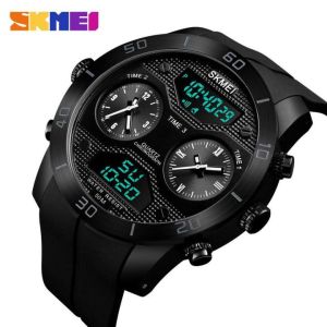 SKMEI 1355 Men Triple Time Outdoor Military Rugged Sport Watch LED display Multifunction Waterproof