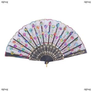 [COD] dgheg Folding Hand Fan Plastic Powder Craft Fan White Wedding Party Chinese Style Dance Cloth Folding Fan Handheld