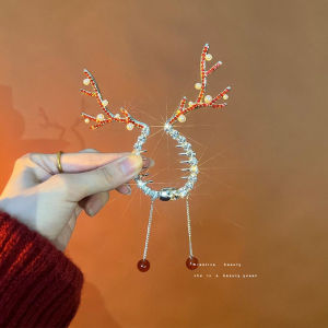 2026 Hot Sale [ Shipped from China ] Elegant and Luxurious Christmas Antler High Ponytail Bun Hair Clip with Tassels and Pearls B3