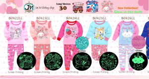 Sale! Sale! Assorted Glow in the Dark Long and Short Sleeves Pjs Terno for Girls