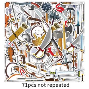 71pcs Waterproof Cold Weapon Sticker Cartoon Creative Weapons And Equipment Kid Sticker Decorative Stationery Box Toy School Bag Water Bottle